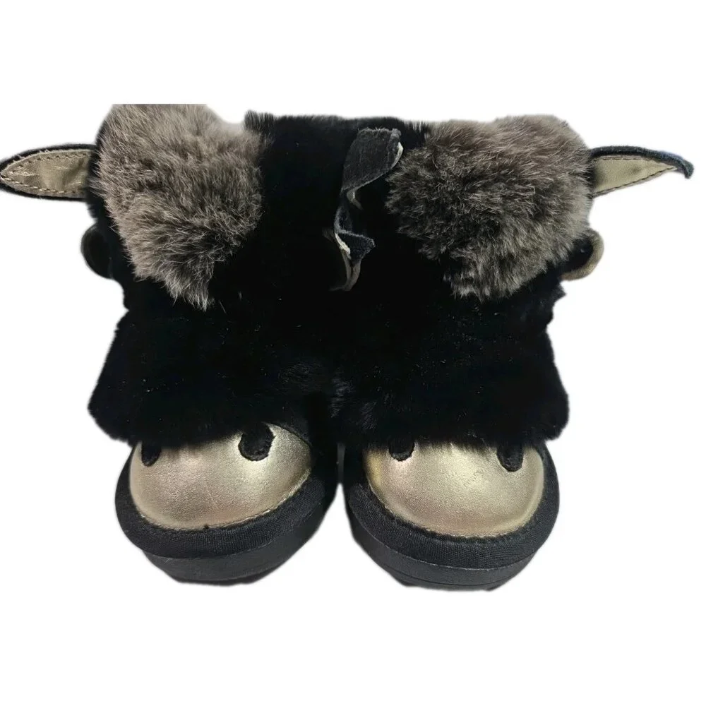 Ozwear Ugg Girls Zip Donkey Boots Gold Black Fuzzy Boots, Toddlers Sz 5 / 6 - Picture 3 of 8